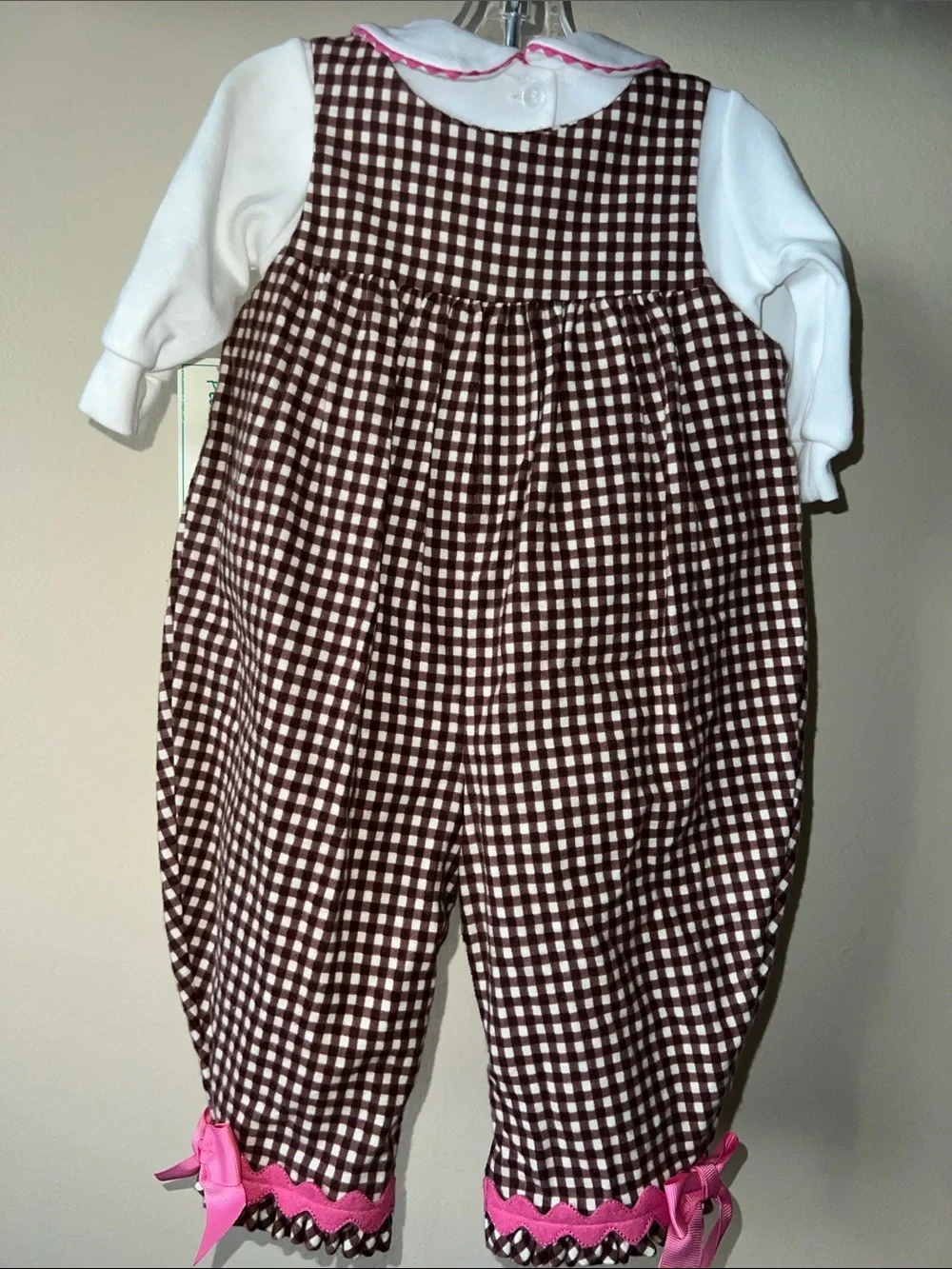 Vintage Peaches n Cream 2 Piece Cherry Romper with White snap Shirt 3-6M